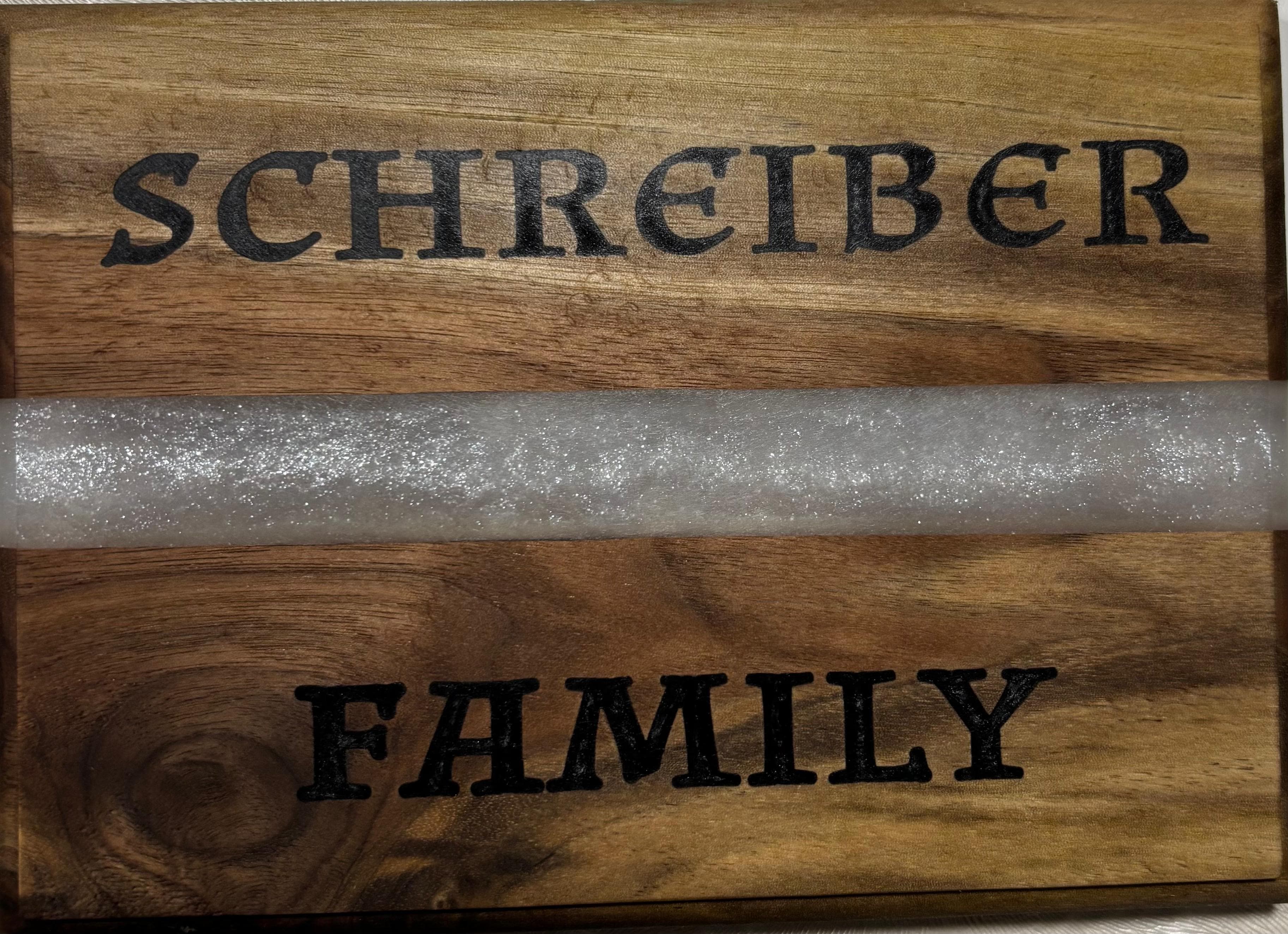 Schreiber Family door plaque with silver epoxy center